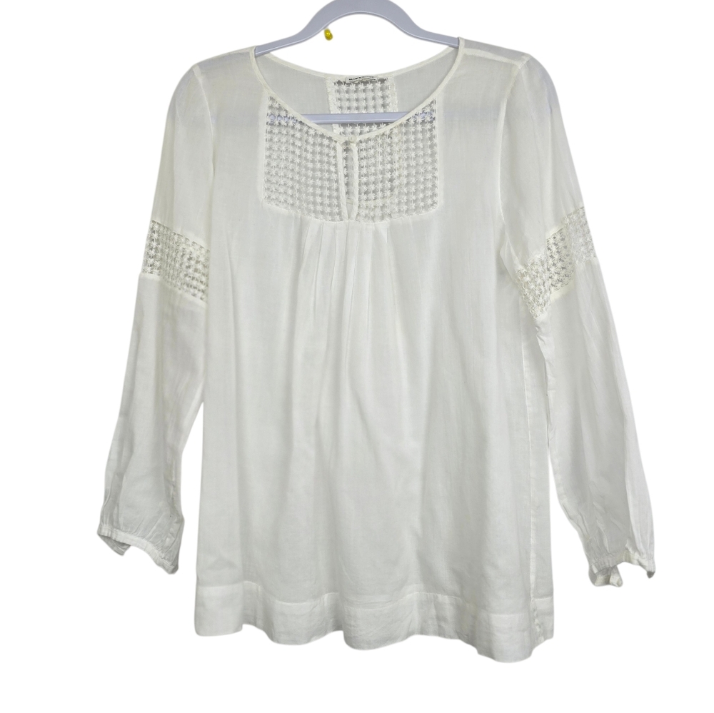 Club Monaco White Long Sleeve Textured Blouse Flowy Romantic Minimalist Top |